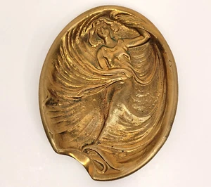 Cenicero vintage de latón para bailarina Art Nouveau en relieve hermosa dama mujer - Imagen 1 de 9
