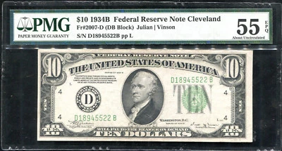 FR. 2007-D 1934-B $10 TEN DOLLARS FRN FEDERAL RESERVE NOTE PMG AU-55EPQ - Image 1 of 2