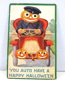 Antique 1908 Halloween Pumpkin Post Card "You Auto Have A Happy Halloween" - Picture 1 of 5