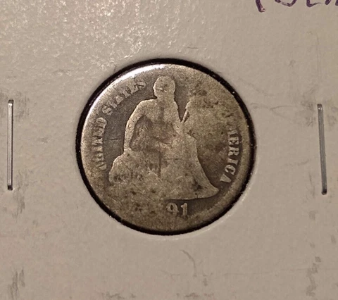 1891 ag details seated liberty dime 90% silver 1/10 dollar type coin Cover
