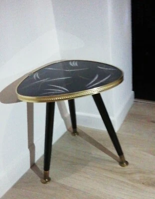 Ancien Guéridon Table d'appoint Tripode Motifs Géométriques Années 50 - Photo 1/4