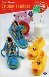 RED HEART CROCHET & KNIT CREATURE COMFORTS FAMILY SLIPPERS 5 DESIGNS - Picture 1 of 4