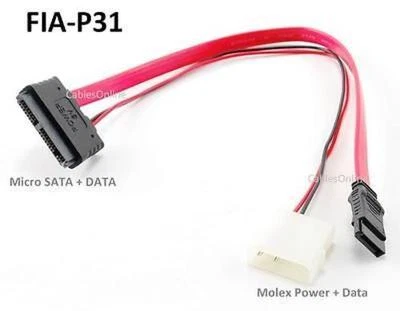 12" Micro SATA 16Pin Stecker auf 7Pin SATA Datenstecker mit 5V 4Pin Molex Kabel - Bild 1 von 2
