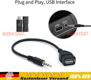 K04 3.5mm AUX Audio Stecker auf USB A Buchse Auto Adio Adapter Kabel Autoradio. - Picture 1 of 8