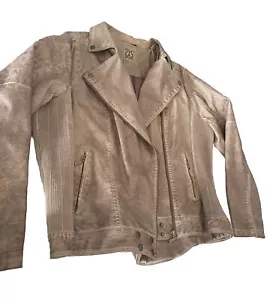 Odyn Asymmetrical Motorcycle Jacket Women XL Beige Microfiber Faux Suede - Picture 1 of 11