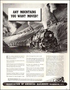 1942 Anuncio de la Segunda Guerra Mundial para Ferrocarriles Americanos Moviendo Montañas de Carbón ¡Gran Arte! 020524 - Imagen 1 de 1