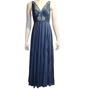 Camisón OLGA Medio Largo Negligee 9687 Azul Barrido Completo Nylon Satinado - Imagen 1 de 8