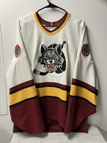 VINTAGE Bauer Chicago Wolves IHL Hockey Jersey Mens XXL White EMBROIDERED Patch Cover