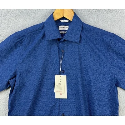 Lucky Brand Mens Dress Shirt Medium 15-15.5 34-35 Navy Geo Slim Fit Stretch NEW - Image 1 of 4