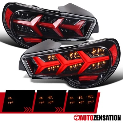 Fit 2013-2016 Scion FRS Subaru BRZ Slick Black Sequential LED Tail Lights Lamps - Image 1 of 4