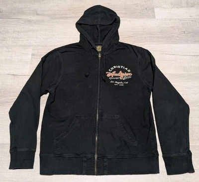 Christian Audigier Sudadera con Capucha Hombres Grande Cremallera Completa Chaqueta Motocicleta Tatuaje LA Negro Foto 1 de 4