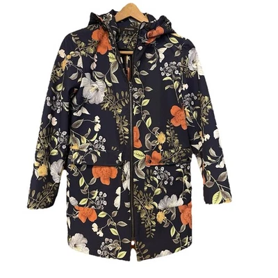 Chaqueta impermeable halógena Nordstrom azul naranja floral con capucha para mujer M pequeña. 221 Foto 1 de 4