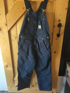 Carhartt Overall Bibs Blue Men’s 32x28 Canvas Double Knees - Picture 1 of 6