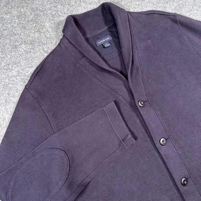 Lands' End Cardigan Sweater Mens Large Dark Purple Shawl Collar Elbow Patches - Image 1 of 4