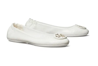 NIB Tory Burch Minnie Ballet Patent Leather Travel Flat Gardenia White US 9 AUTH - Image 1 of 4