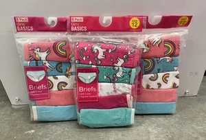 Lot Of 3 Girl's 5 Pack Briefs Underwear Size 12 Unicorns, Rainbows 100% Cotton - Picture 1 of 2