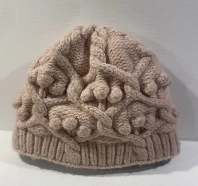 Hand Knit Hat 100% Wool 1/2 Lined One Size Nepal Blush Pink Popcorn Cable Knit - Image 1 of 4