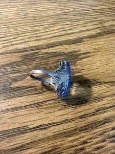 Victorian Faceted Blue Glass Silver Tone Cocktail Ring ~ Size 7.5 - Picture 1 of 4