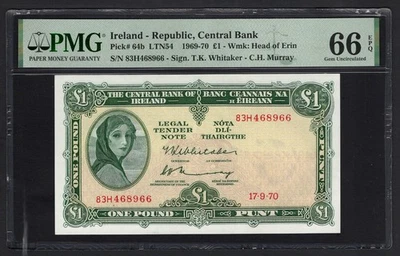 Ireland One Pound 17-9-1970 P64b Uncirculated Grade 66 - Image 1 of 2