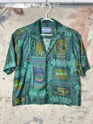 Vintage 60s Waltah Clarke's Novelty Postage Print Cotton Hawaiian Shirt Size M — 第 1/4 张图片