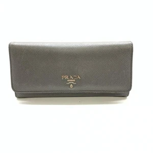 Prada Bifold Wallet Saffiano Leather Grey Silver Used - Picture 1 of 10