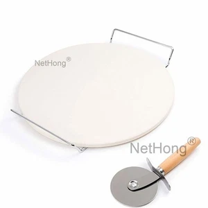 Extra Large Ceramic Pizza Baking Stone Set Chrome Stand 33CM + Free Pizza Tools~ - Picture 1 of 14