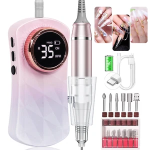 Professional Electric Nail Drill 35000RPM Rechargeable Manicure Pedicure Kit - Picture 1 of 9