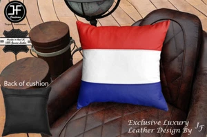 NETHERLAND FLAG COLOUR LEATHER 1X EXCLUSIVE LUXURY CUSHION 18"x18" BLACK BACK - Picture 1 of 3