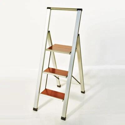 Klapptrittleiter Marona 3 - 3 Stufen Trittleiter Haushaltsleiter Alu/Holz - Bild 1 von 3