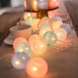 1.5m/3m USB Balls String 10/20 LEDS Cotton Balls String Lights Wedding - Picture 1 of 14