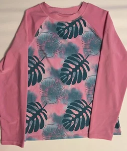 NWT Reel Legends Girl Swim Bathing shirt Blue Pink Palm Sz 16 Swim Top - Picture 1 of 2