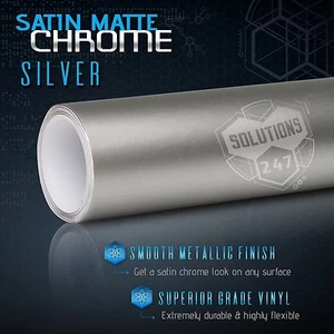 Silver Satin Matte Chrome Metallic Vinyl Film Wrap Sticker Air Free 12" x 60" In - Picture 1 of 8
