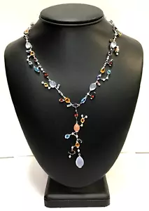 (MA3) Designer 18k White Gold 35.8g Multi-Stone & Diamond Necklace 22" - Picture 1 of 9