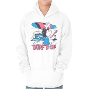 Popeye the Sailor Man Surfs Up Wave Hawaii Youth Hooded Sweatshirt Boy or Girl - Picture 1 of 7