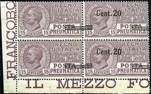 304/ 63 - Cent. 20 su 15, quartina nella quale 2 esempl - Picture 1 of 1