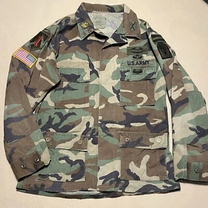 US Army Military Woodland BDU Camo Coat Mens Medium With Patches - Picture 1 of 7
