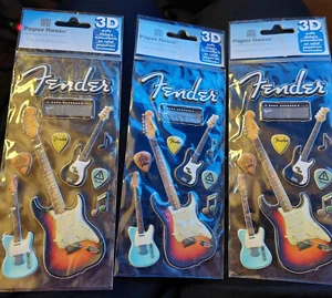 SET OF 3-Fender Rock Electric Guitar Paper House 3D Stickers - Picture 1 of 2