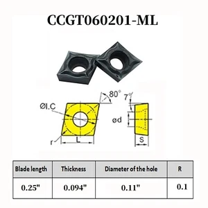 80° Carbide insert CCGT060201-ML Finish Turned and Ground Stainless Steel insert - Picture 1 of 10