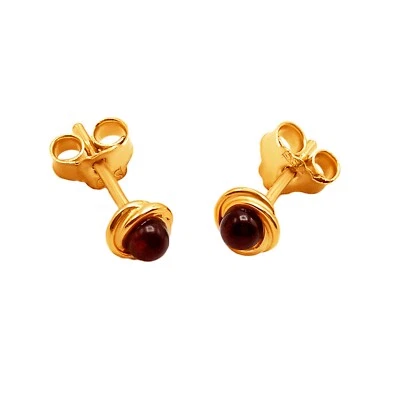 Bonitos aretes pequeños redondos de ámbar báltico miel oro amarillo macizo puro de 14 k Foto 1 de 4