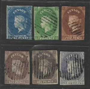 CEYLON 1857 S.C. 2, 3, 5, 6, 6Q, 10 IMPERFECCIONES SOBRE PAPEL BLANCO MARCA DE AGUA ESTRELLA - Imagen 1 de 2