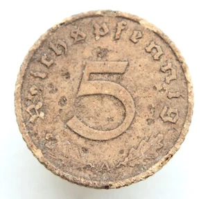 1942 Germany 5 Pfennig A WW2 Third Reich Nazi Swastika Coin - Picture 1 of 2
