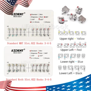 Brackets de ortodoncia dental AZDENT metal estándar MBT Roth 022 ganchos 345 - Imagen 1 de 9