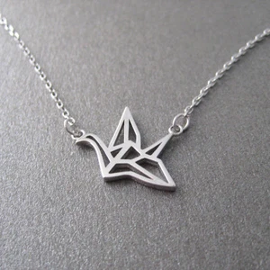 Collier motif origami oiseau en argent 925/1000e CO45 - Picture 1 of 3