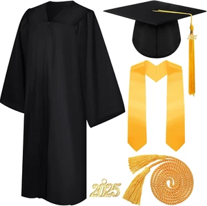 4 Pieces 2025 Unisex Graduation Matte Gown Cap Tassel Stole Set Honor Cord for G - Picture 1 of 12