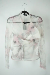 Giorgio Armani White Pink Floral Cupro Blend Bow Sheer Top 42 BRAND NEW - Picture 1 of 4