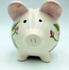 Ceramic Piggy Bank White Pink Floral Handpainted with Rubber Stopper