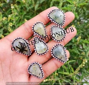 Alluring Prehnite Gemstone 925 Sterling Silver Plated Wholesale Design Rings Lot - Picture 1 of 3