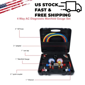 4 Way AC Manifold Gauge Set 3-Way Fit R134A R22 R12 R502 Refrigeration Charging - Picture 1 of 8