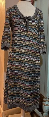 VTG Missoni Multicolored Geometric Knit Dress Nylon Viscose Blend Size 14 Italy - Image 1 of 4