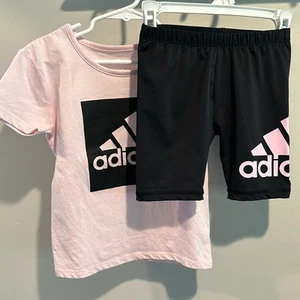 Adidas Size 4 Pink and Black Bike Short and Tee Matching Set - Picture 1 of 9